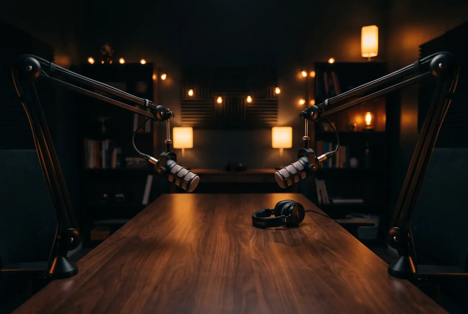 A podcast studio set up for a recording